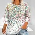 thumbnail image 2 of Ruimatai Women's Plus Size V-Neck 3/4 Sleeve T-Shirt Casual Loose Blouse Soft Polyester Printed Top Fashion Comfortable Daily Wear, 2 of 5