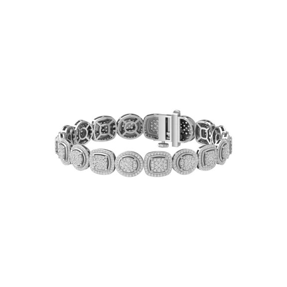Araiya Fine Jewelry 14K White Gold Round-Shape Diamond Cluster Bracelet (4 cttw, I-J Color and I2-I3 Clarity) 7 inch