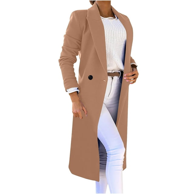 TIMIFIS Manteau Mi-Long en Mélange de Laine pour Femme à Grand Revers Cranté, à Simple Boutonnage - Kaki Automne/hiver
