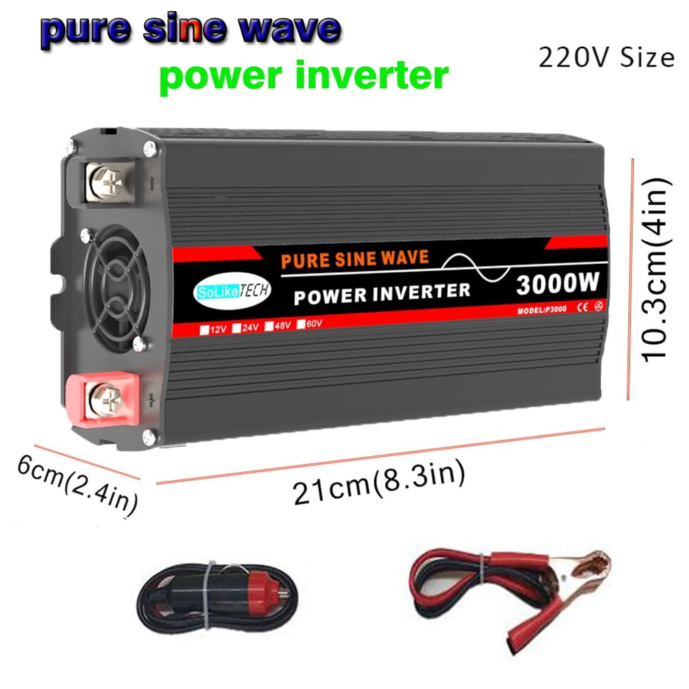 High Efficiency 3000W Pure Sine Wave Power Inverter for Solar Panel Home RV Camping 12V/24V DC to 220V AC