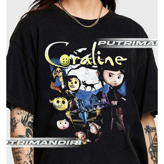 Limited Coraline Movie Unisex T-Shirt, Halloween Movie Shirt, Black Color, Size S