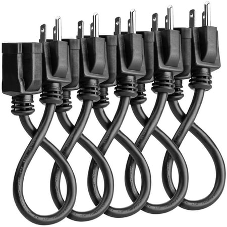 1 Foot Power Extension Cord 5 Pack, Fosmon UL Listed 16/3 16AWG 125V 13A 1625Watt Grounded 3 Prong SJT Short Extension Power Cord Outlet Saver (Black)
