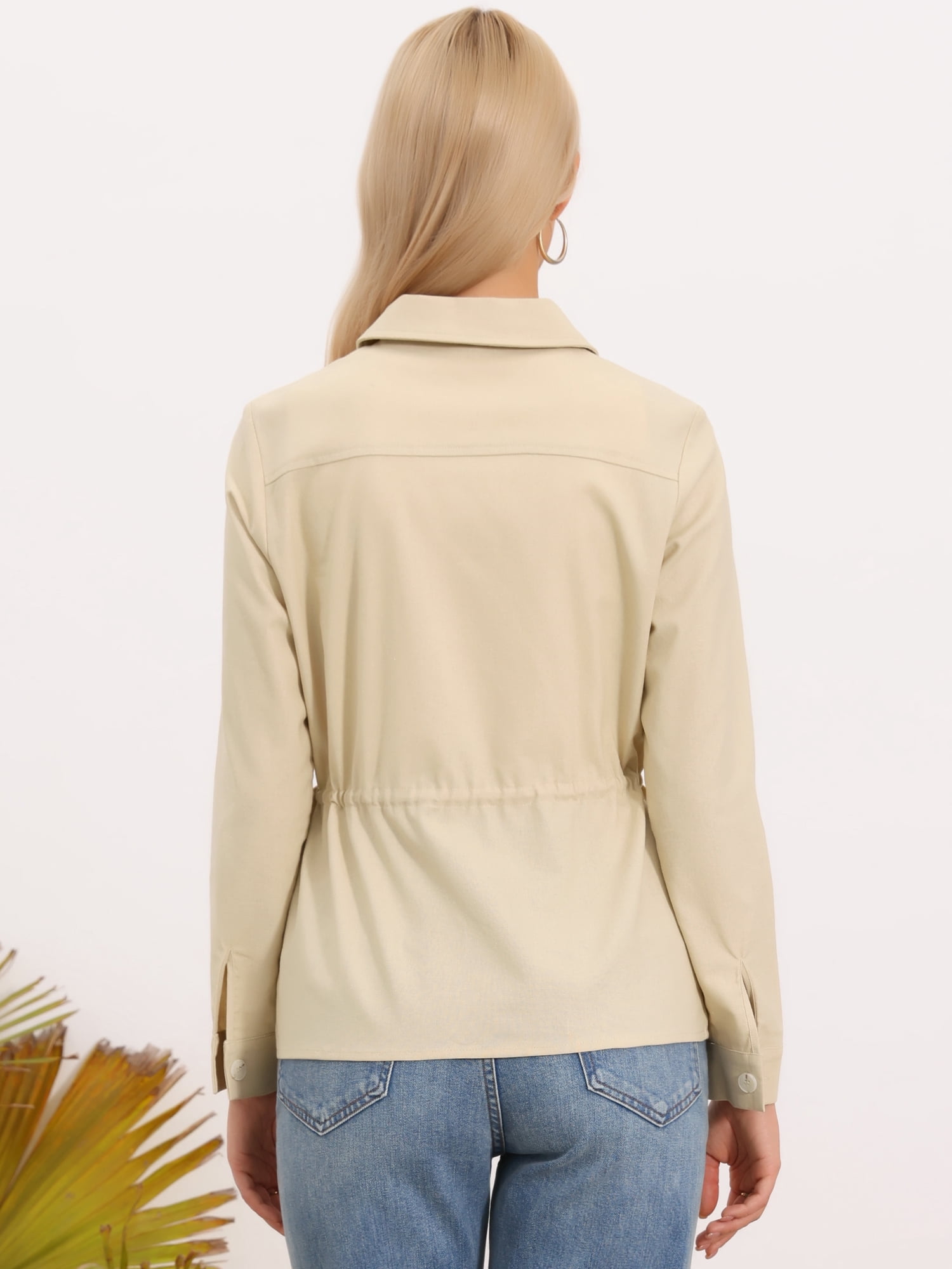 DARING DIVA Women's Button Down Drawstring Waist Lightweight Anorak XL Khaki