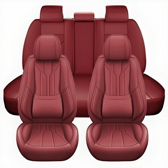 Car Seat Covers Full Set Fit for Toyota Corolla 2014-2019 Waterproof Faux Leather Car Seat Cushions Automotive 5 Seat Covers Set（Red）