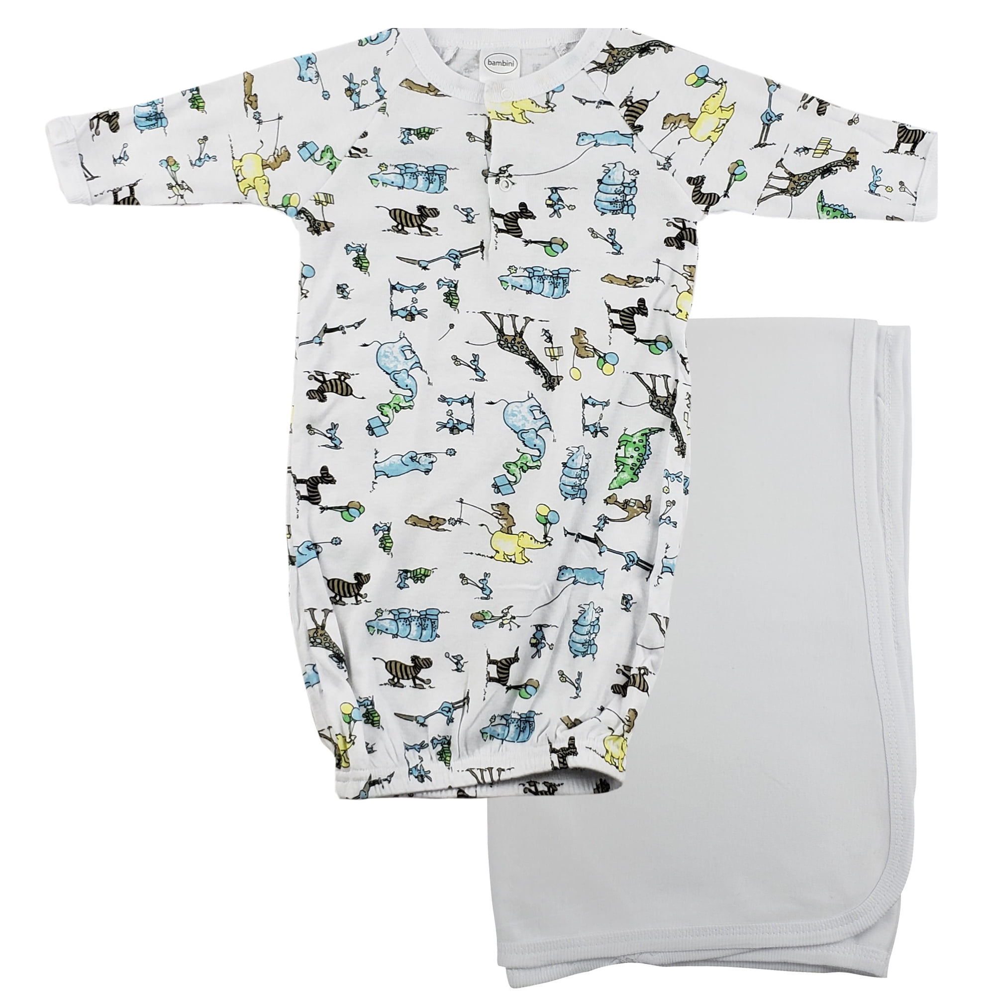 CS-0096 Print Infant Gown & Recieving Blanket, White - Newborn