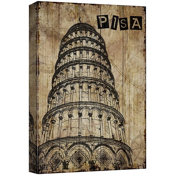 wall26 Canvas Print Wall Art Retro Wood Panel Leaning Tower of Pisa Architecture & Maps Landmarks Digital Art Modern Art Decorative Scenic Urban Bohemian for Living Room, Bedroom, Office - 32&quo