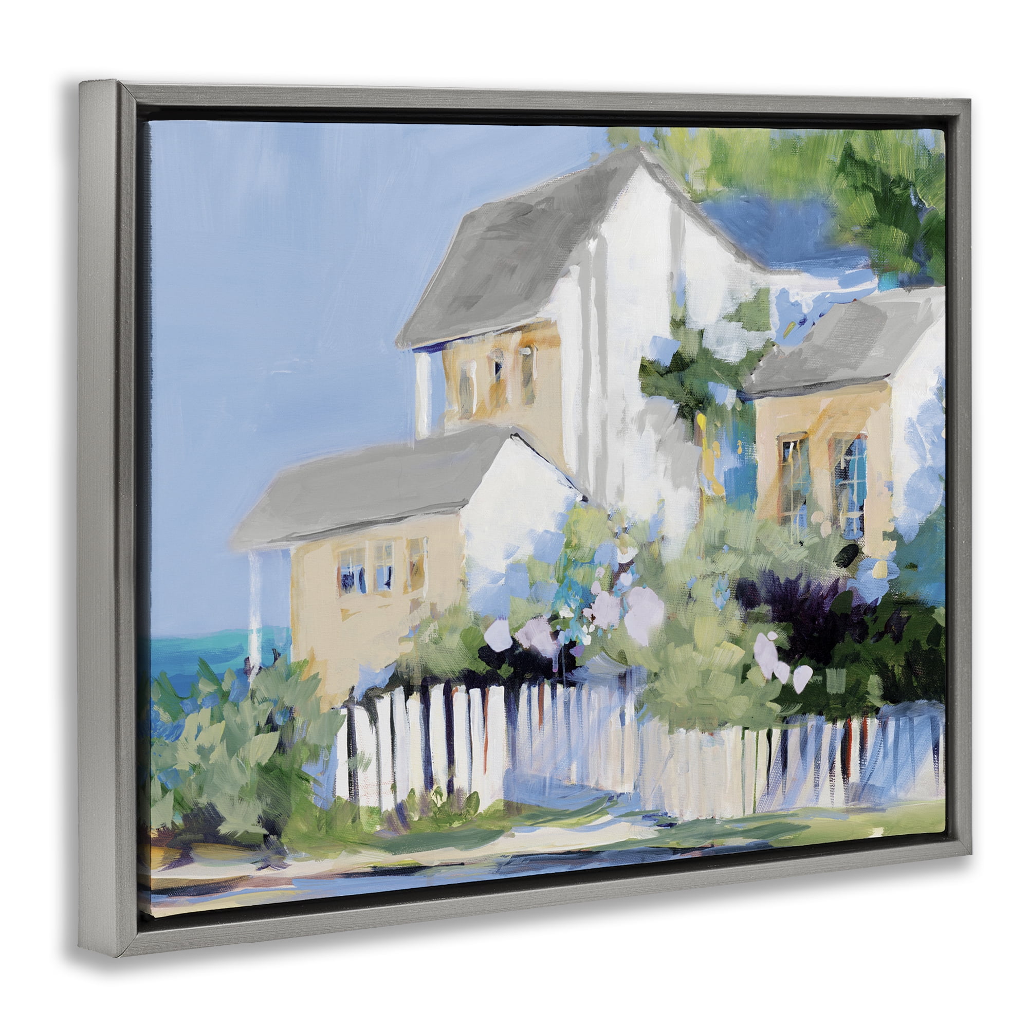 Stupell Industries Living by the Water Cottage Gray Framed Floater Canvas Wall Art, design by Jane Slivka