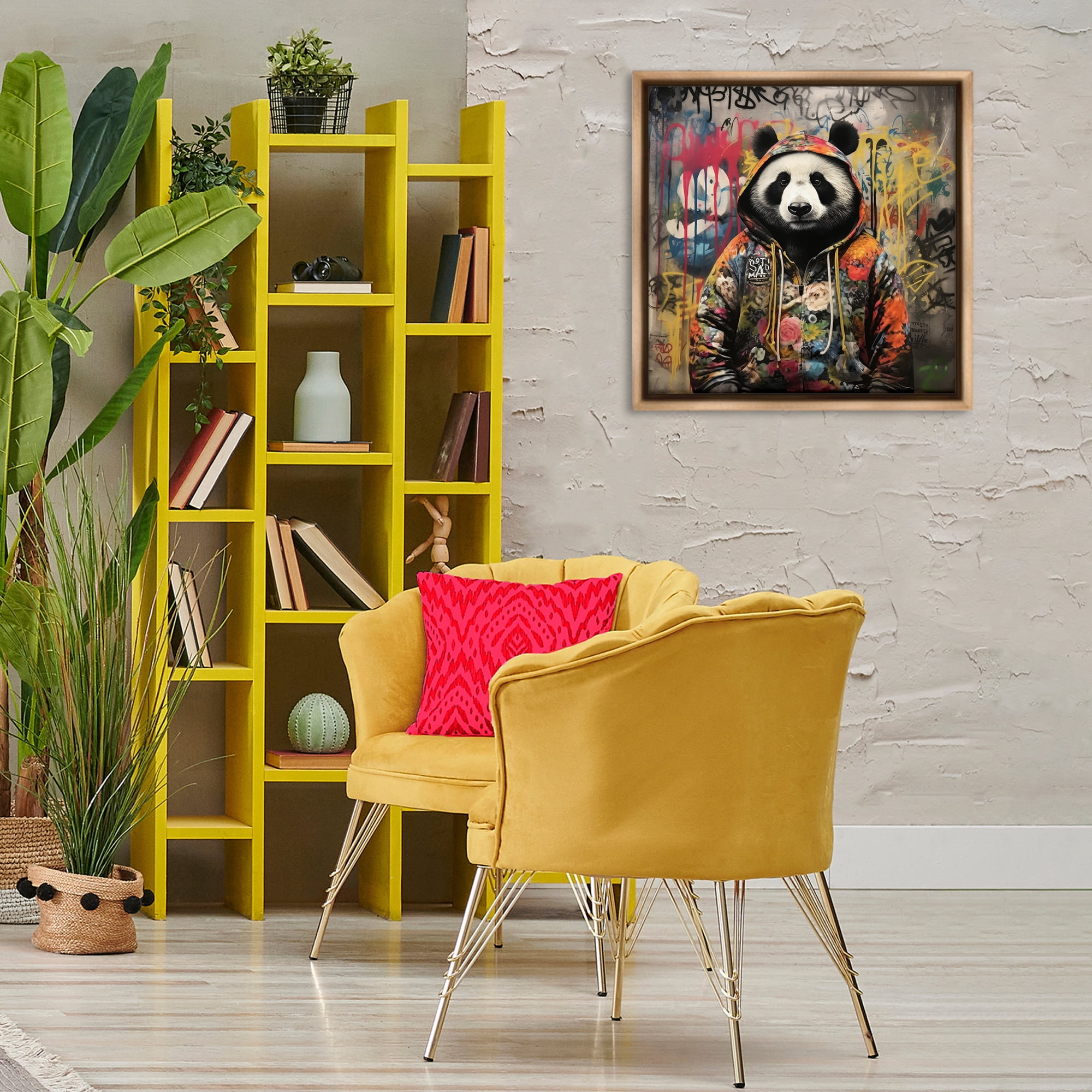 Stupell Industries Urban Graffiti Panda Animals & Insects Painting Brown Floater Framed Canvas Art Print Wall Art, 25 x 25