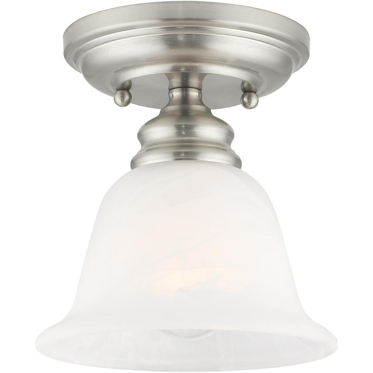 1 Light Brushed Nickel Ceiling Light fixture with White Alabaster Glass Shade