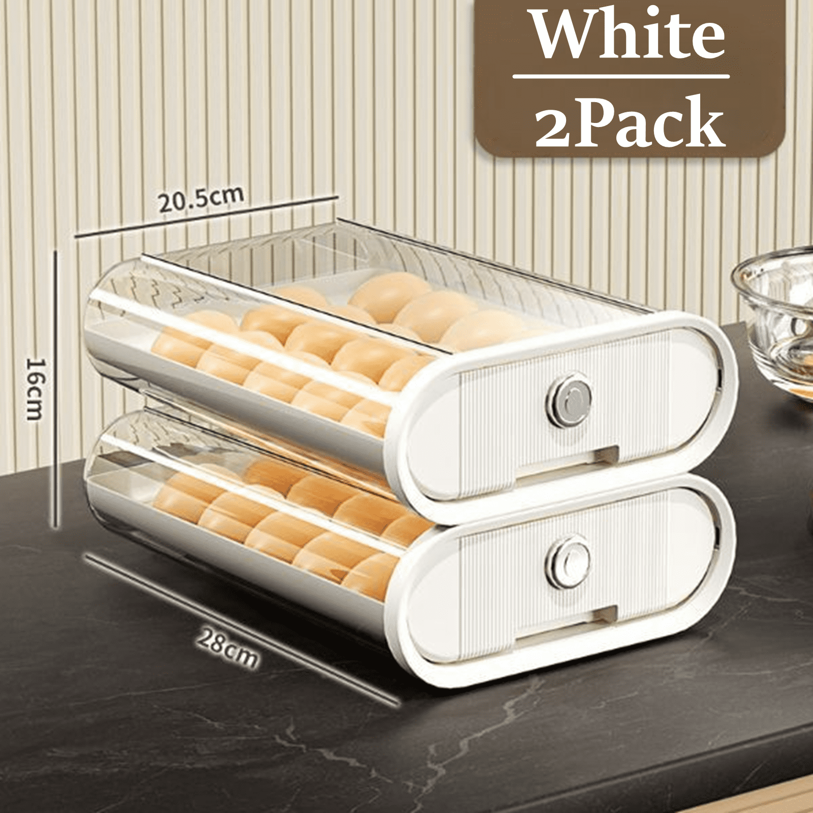 Bxaolu Egg Storage for Refrigerator, Egg Holder for Kitchen Countertop, Plastic Egg Container for Fridge, Egg Dispenser for 18 Eggs (2Pack, White)