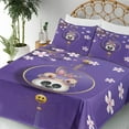 thumbnail image 3 of Ambesonne Emoji Fitted & Top Sheet Set with Sham, Funny Panda with Rabbit Hat, Blue Violet and Pink, 3 of 5