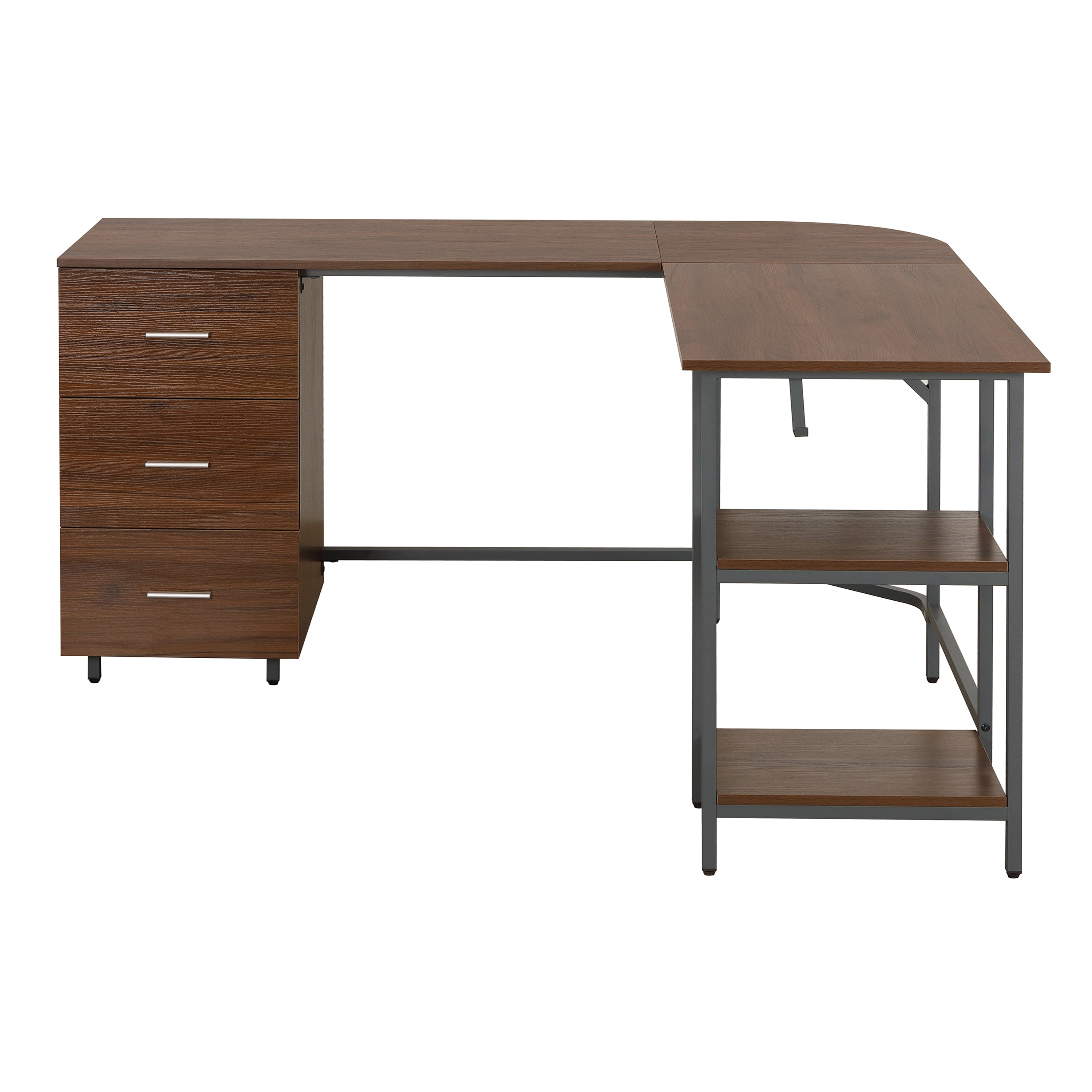 Techni Mobili L-Shape Home Office Desk with Storage, Walnut RTA-739DL-WAL