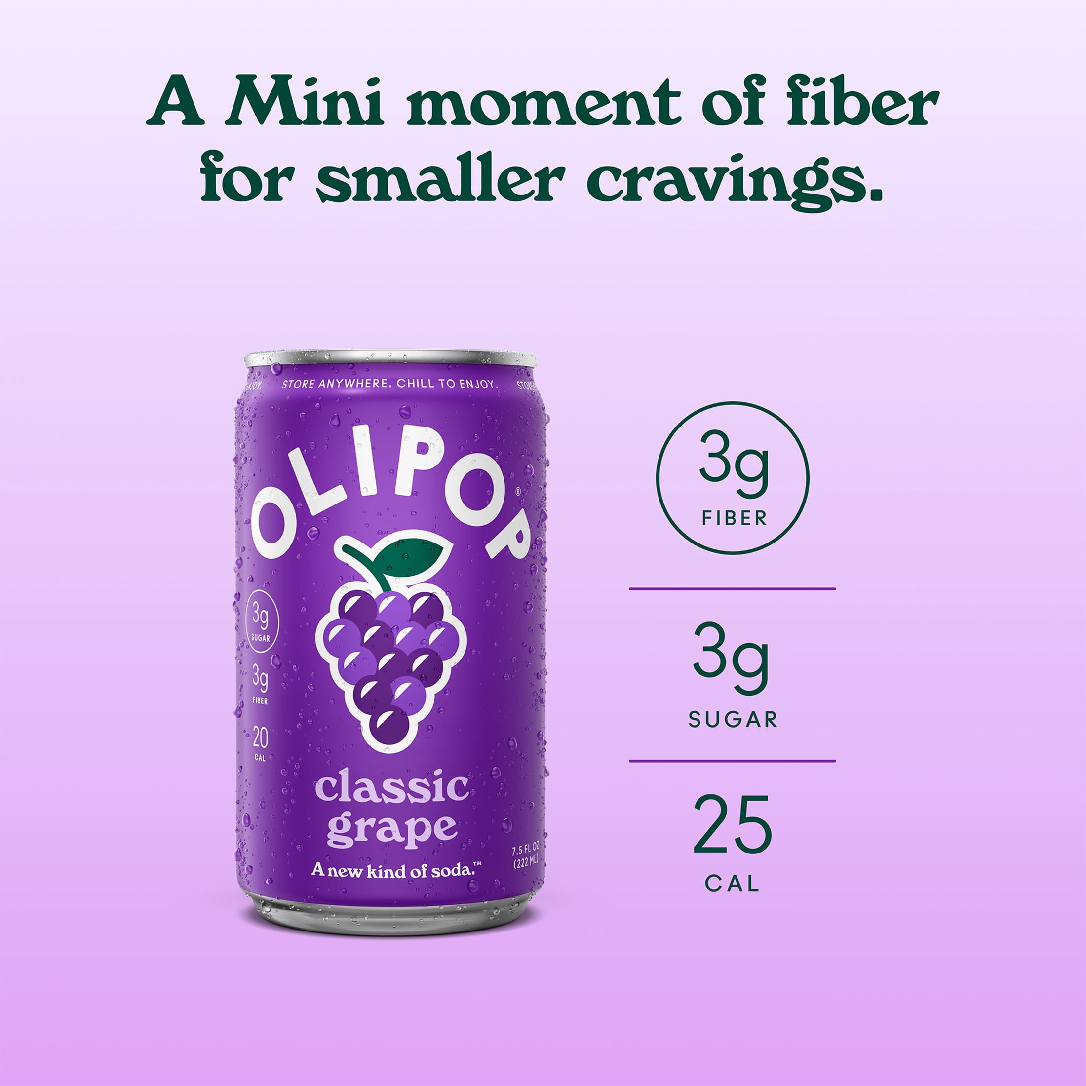 (4 pack) OLIPOP MINIs 3g Fiber Prebiotic Soda, Classic Grape, 7.5 fl oz, 6 Pack, Shelf Stable