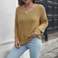 thumbnail image 5 of Womens Fall Fashion 2022! QLEICOM Sweaters for Women, Women's Hollow V-neck Sweater Women's Loose Autumn And Winter Long-sleeved Knitted Sweaters New On Clearance, 5 of 6