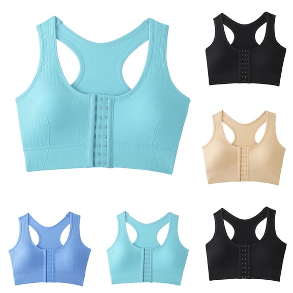 THDHVS Women's Bras,Solid Color Stretch Strap Wireless Front Closure Bra Back Smoothing Sports Wear,Sports Bras for Women Beige 38BC