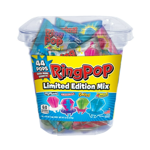 Ring Pop Assorted Flavors Lollipops Tub Bulk Variety Pack, 0.5 Oz, 44
