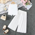 thumbnail image 4 of Girls Summer Clothing Set Single Breasted Sleeveless Round Neck Bow Blazer Vest with Pleated Wide Leg Pants 2 Piece Outfits White 8-9Years, 4 of 9
