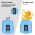 thumbnail image 4 of Personal Blender, Portable Juicer Electric Fruit Blender, Mini Blender Smoothie Maker Mixer, USB Juice Blender, Rechargeable, 6 Blades in 3D for Excellent Blending, 380 ML Blue, 4 of 5
