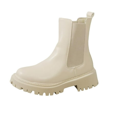 OJSFQUFP Non Slip Shoes for Women Fashion Trendy Solid Color Chimney Boots for Women Comfortable Work Shoes for Women Cute Boots for Women White 35