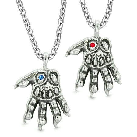 WereWolfs Paws Supernatural Amulets Love Couples or Best Friends Blue and Red Crystals Pendant (Best Female Werewolf Transformation)
