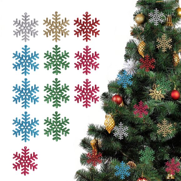 xihome Adornos navideños de plstico con forma de copos de nieve (12 piezas) para colgar en el rbol de Navidad o en el escritorio. Ideales para fiestas y eventos festivos.