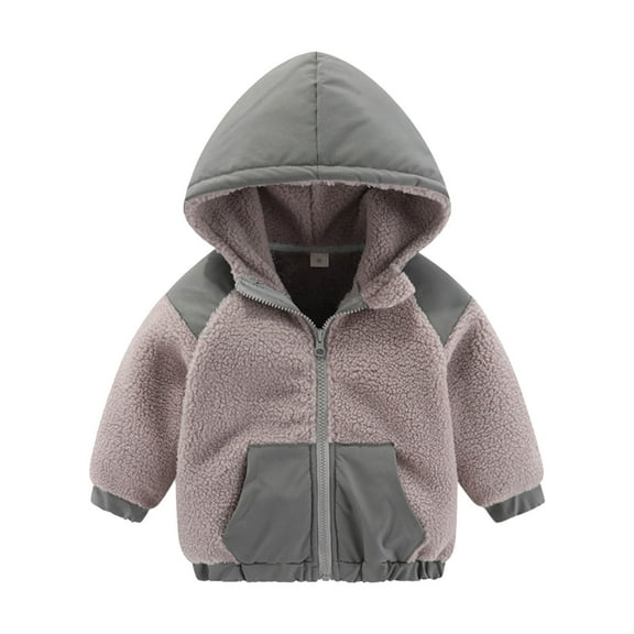 Little Boys Fall Coats Hooded Zip Up Color Block Fleece Lined Jacket Thickened Casual Outerwear Size 5-6T