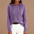 thumbnail image 3 of Women's Fashion Long Sleeve Solid Color Pullover Hooded Knitted Sweater, Comfortable and Warm, Perfect for Outdoor Activities and Winter Sports,Purple,XL, 3 of 5