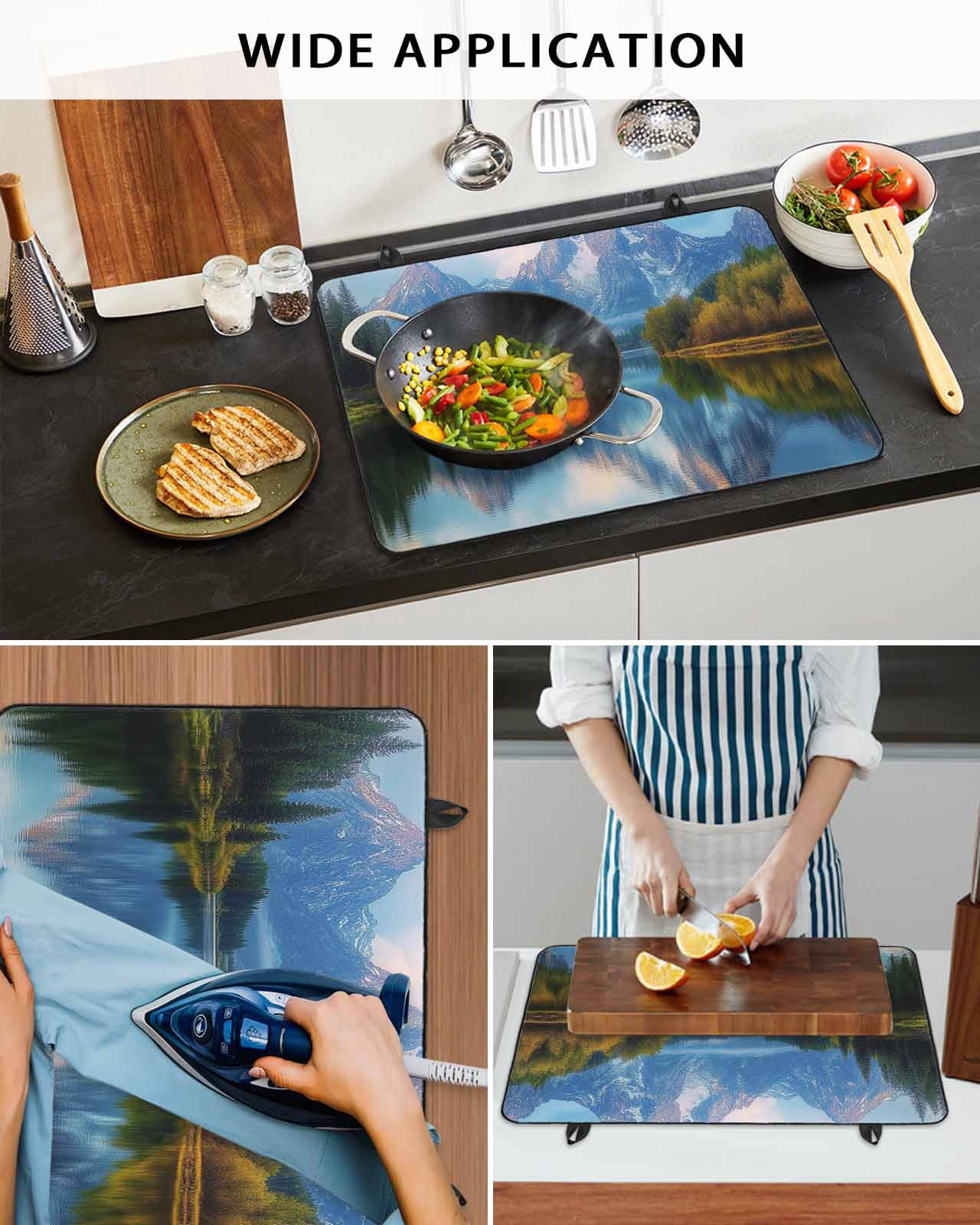 nqOlkjepod Large Induction Cooktop Protector Mat 24"x21", Grey Mountain Stove Top Covers for Electric Stove, Green Forest Modern Art Farmhouse Stove Burner Cover Mats, Glass Top Stove Cover