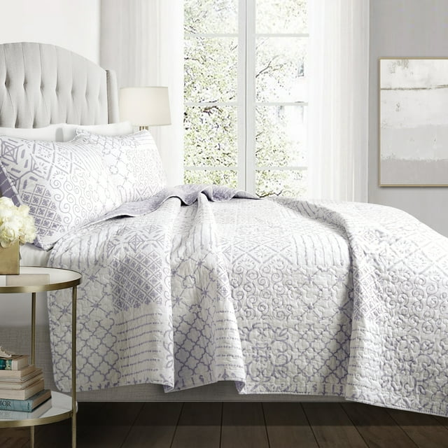 Lush Decor Monique Ensemble de Courtepointe Réversible 3 Pcs Motif Imprimé Lavande King