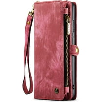 Wallet Case Compatible with Samsung Galaxy S21FE 2 in 1 Leather Zipper Detachable Magnetic Phone Case with 10 Card Slots Clutch Purse Cover Samsung Galaxy S21FE Premium PU Case Red