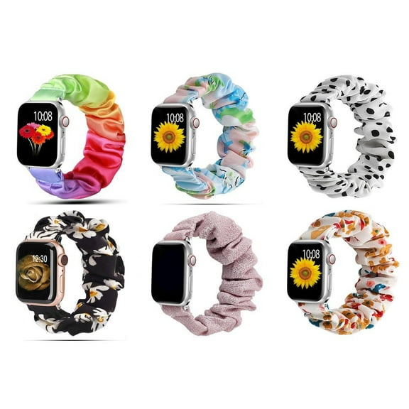 LEIXIUER 6Pack Scrunchie Scrunchy Bands for Apple Watch Band 38mm 40mm 41mm 42mm 44mm 45mm 49mm Ultra for Women, Cute Fabric Adjustable Elastic Strap for iWatch Series 8 7 SE 6 5 4 3 2 1