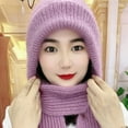 thumbnail image 4 of Women's Scarf Hat Integrated, Plush Lined Knit Beanie with Neck Warmer, Windproof Cold Weather Ear Flap Hat, Thermal Winter Cycling Cap, Unisex Winter Accessory - Pink, 4 of 4