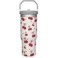 thumbnail image 2 of 30 oz Red Cherry Stainless Steel Flip Handle Tumbler Cup,Double Wall Vacuum Insulated Bow Mug with Straw,Lid,Travel Leakproof Water Bottle,Holiday Gift for Women,Her(Style-04), 2 of 6