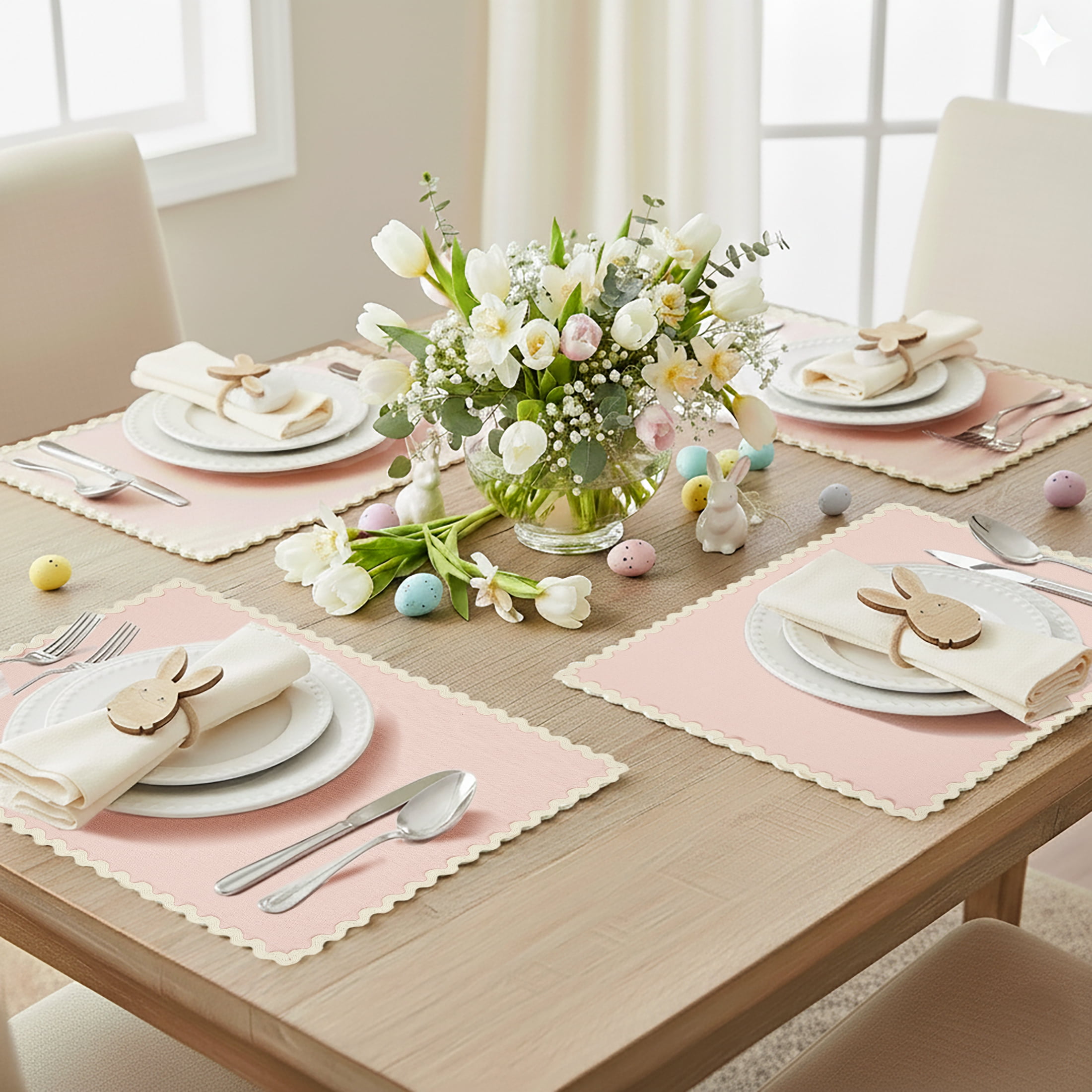 Easter Ric Rac Trim 4 pack Table Placemat Set - 14" x 19" Each - 100% Cotton, Multi-color