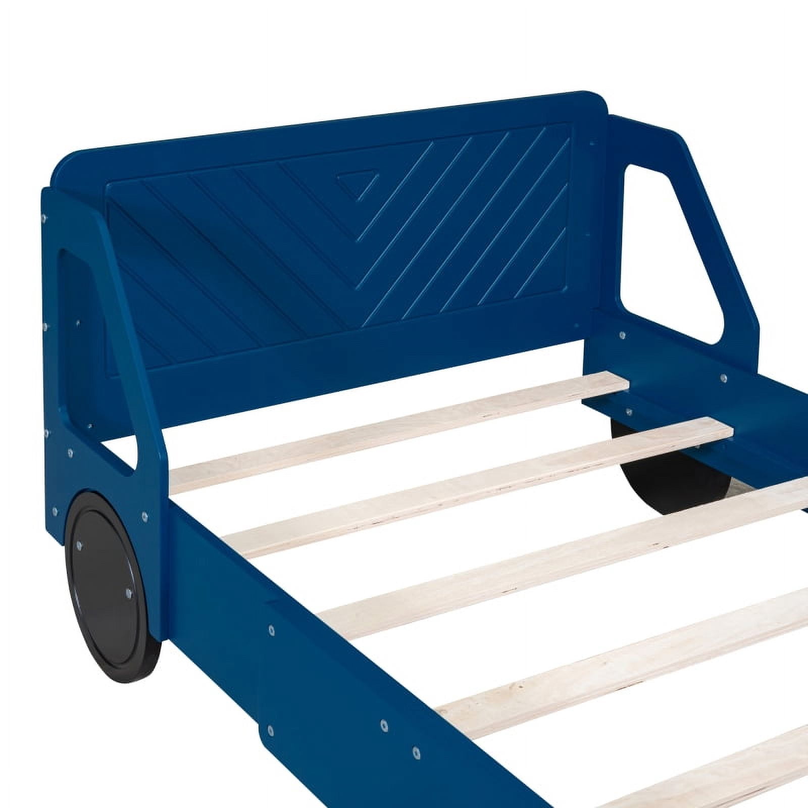 Twin Size Car-Shaped Platform Bed with Wheels,Blue