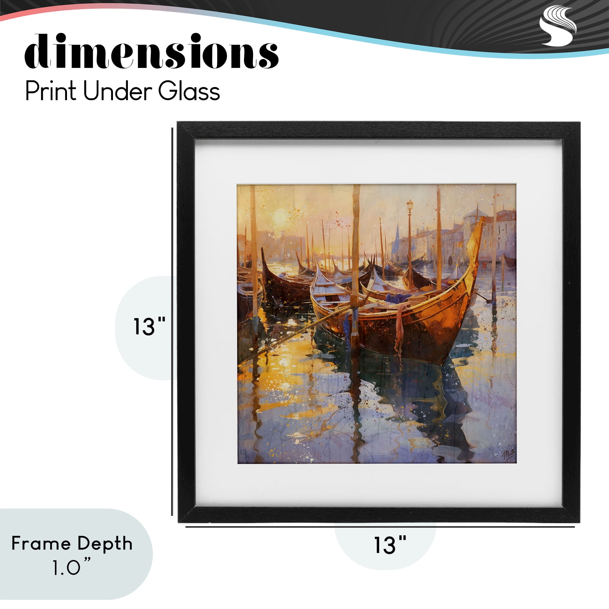 Stupell Industries Venetian Gondolas in Golden Light Black Framed Print Under Glass, design by Marta Wiley