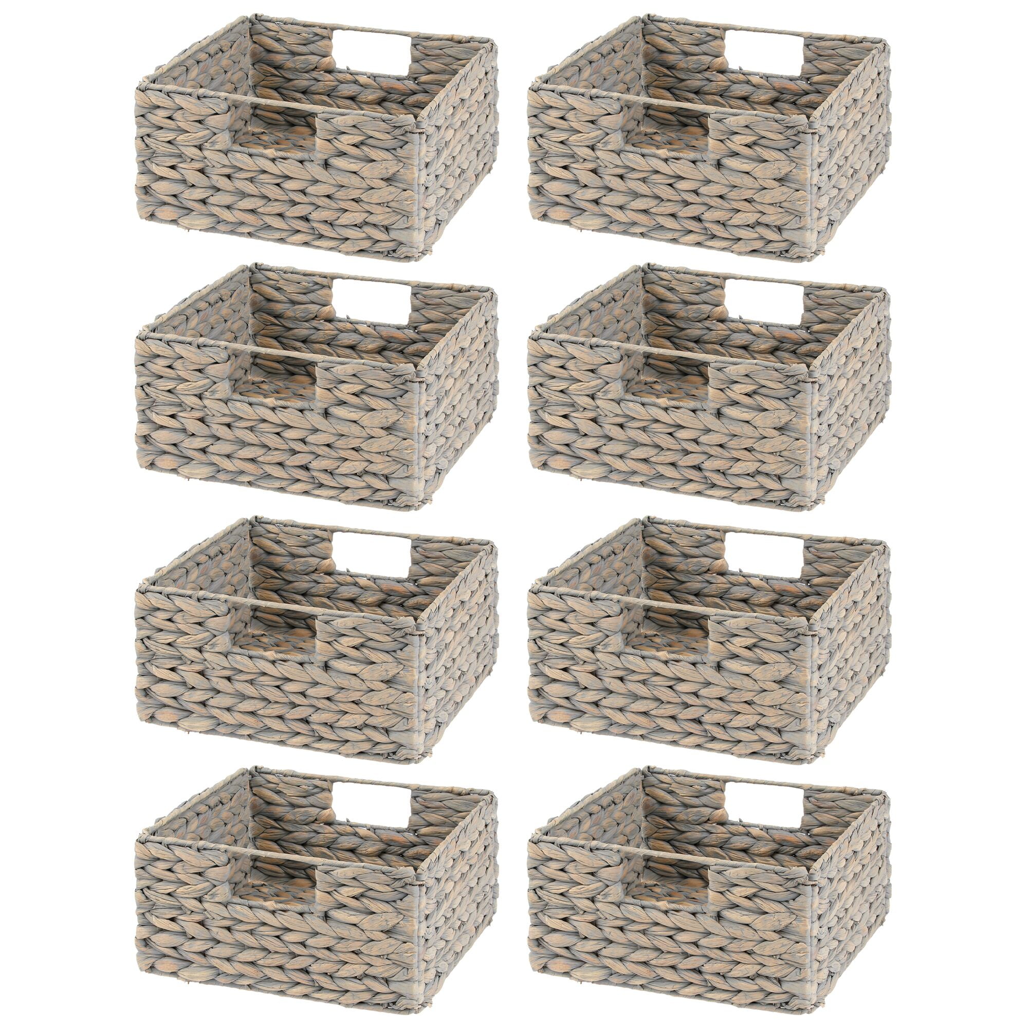 mDesign Woven Hyacinth Kitchen Basket Organizer with Handles, 8 Pack, Gray Wash