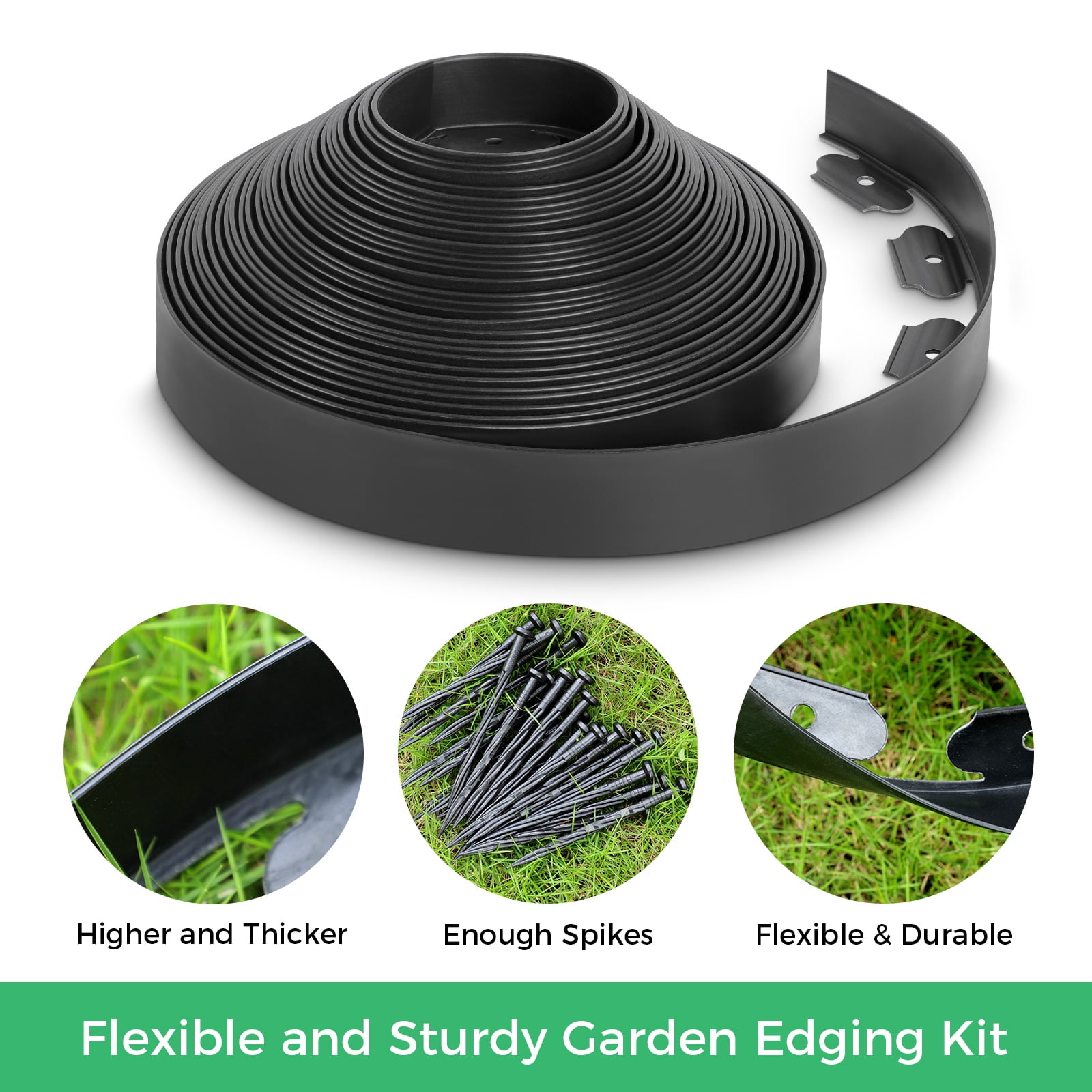 2" x 80 FT Landscape Edging Border with 125 Spikes, Garden Edging Border Lawn Edging Kit, Flexible Tool-Free Lawn Border for Yard, Flower Bed & Landscaping