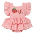 thumbnail image 3 of IBTOM CASTLE Baby Girls 1st Birthday Outfit Watermelon Strawberry One Boho Romper Tutu Dress with Headband for Cake Smash Photo Shoot 12-18 Months Pink - Strawberry, 3 of 8
