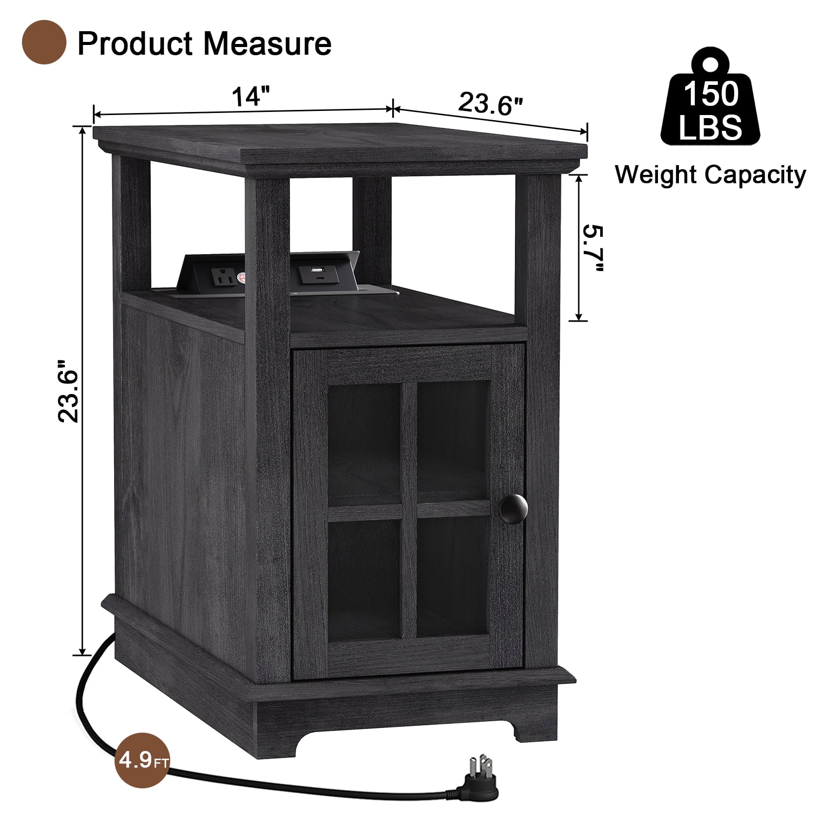FAGAGA End Tables for Living Room,Wooden Nightstand for Bedroom with Charging Station,Blackgrey
