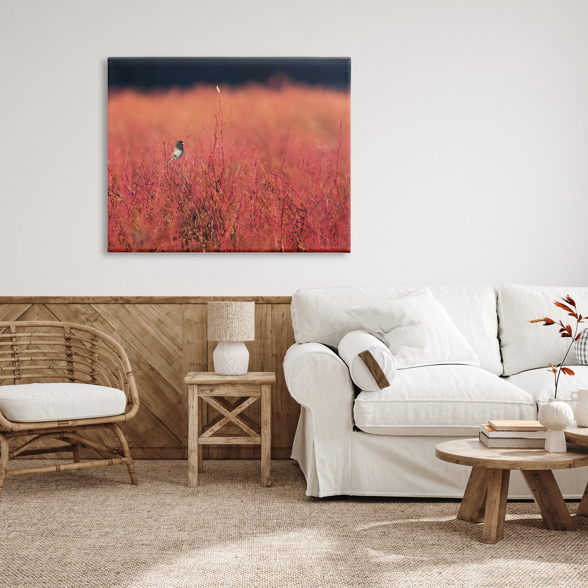 Stupell Industries Bird in Red Field Nature Photography Gallery Wrapped Canvas Print Wall Art, 48 x 36