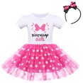 thumbnail image 2 of IBTOM CASTLE Baby Girls Birthday Outfit Polka Dots Leotard Dresses Fancy Dance Costume Halloween Cosplay Tutu Dress up with Ears Headband 2-3 Years White+Hot Pink-Birthday, 2 of 8