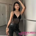 thumbnail image 4 of DEMONLORESM-Camisola De Malla Para Mujeres , Monos De Verano , Casual A Cuadros , Cuello En V , Camiseta Sin Mangas Cortos , Ropa De Club Streetwear, 4 of 4