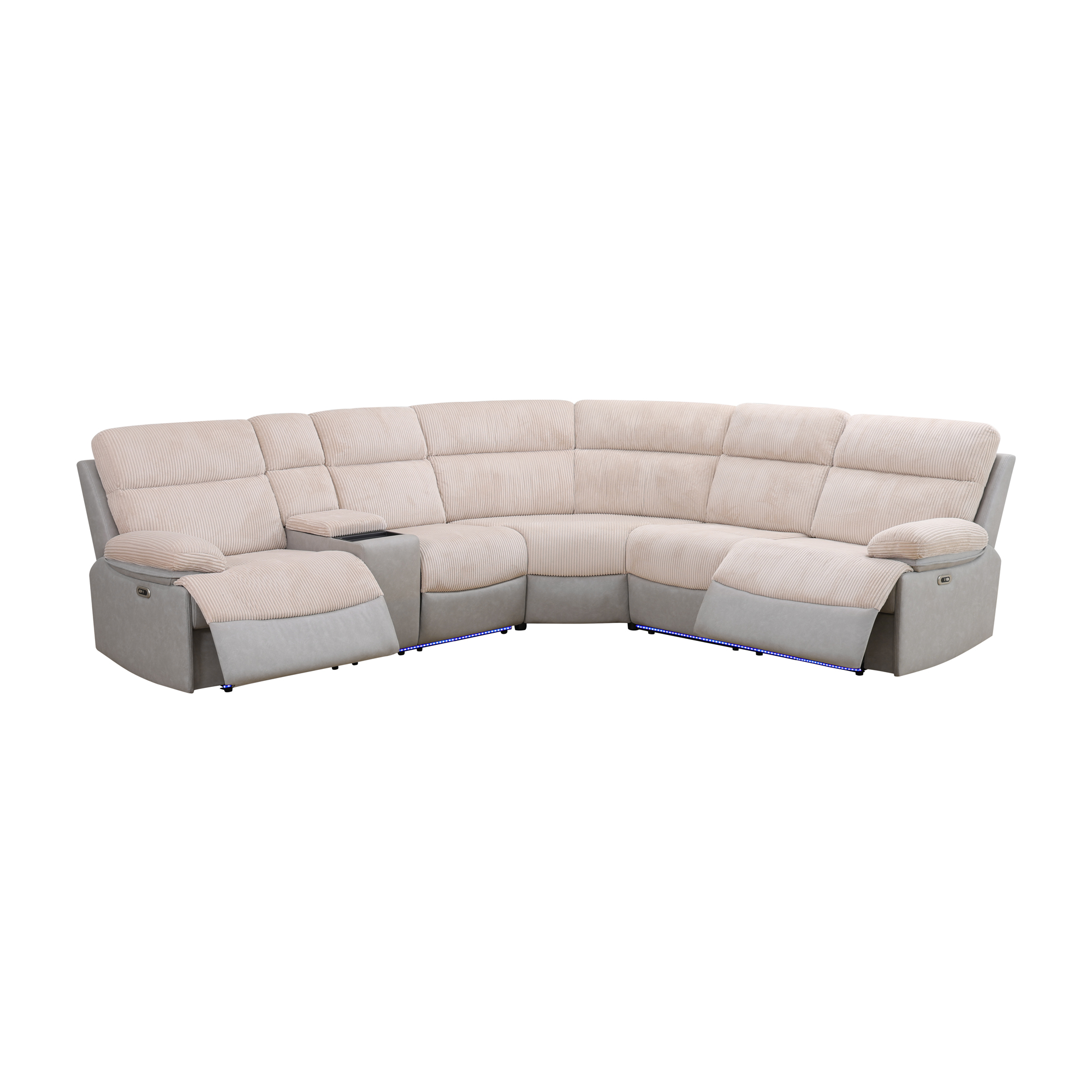 MAYEERTY 5-Seater Recliner Sofa Set, Recliner chair with Wireless Charging, LED & Storage, Premium Lint-Free Fabric for Living Room