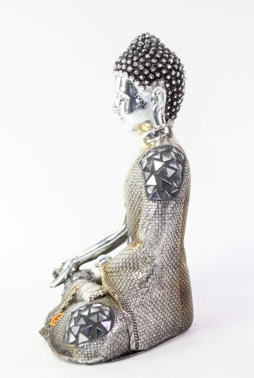 Feng Shui 8" Silver Electroplated Resting Meditating Buddha Figurine Peace Statues -D