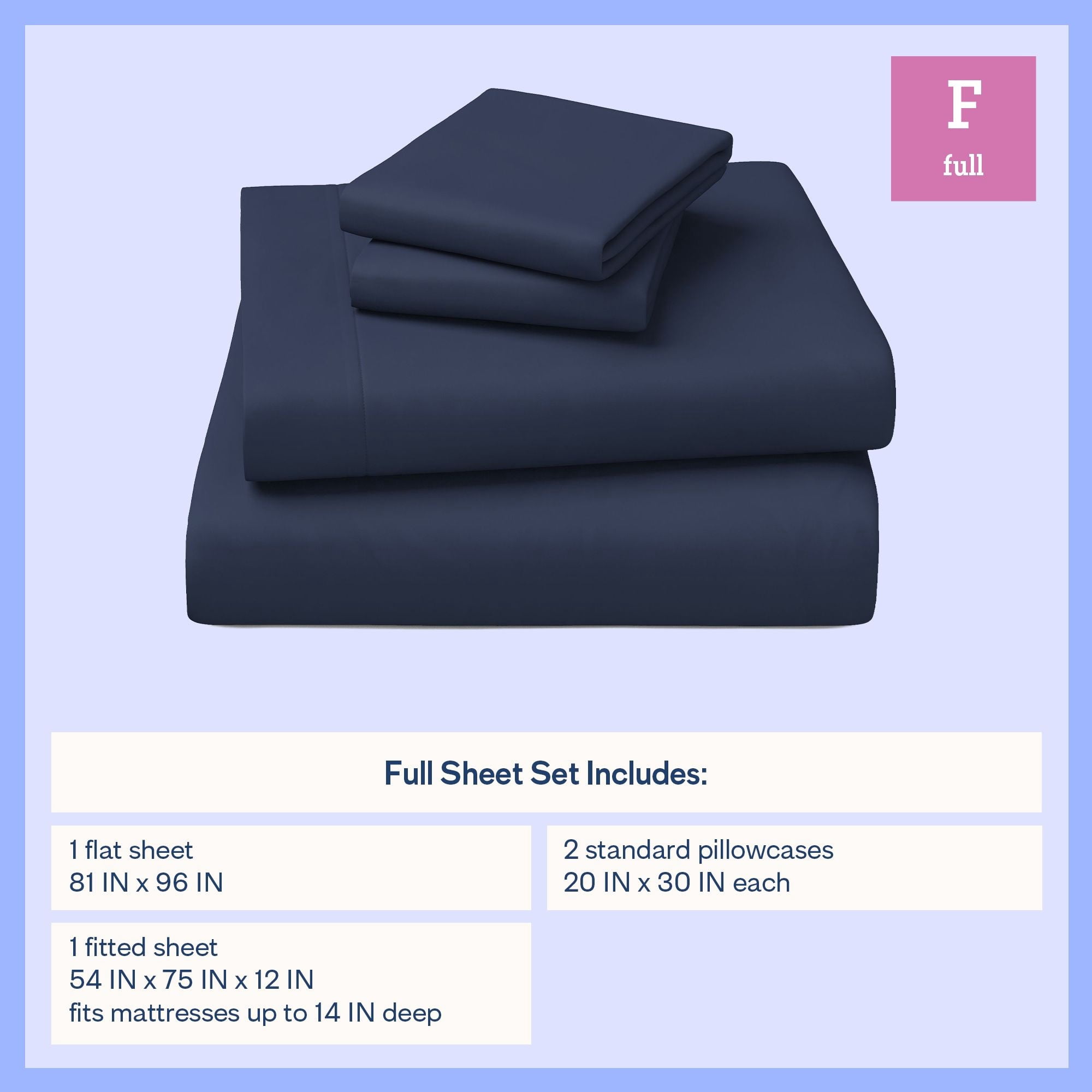 Mainstays Kids Microfiber Bed Sheet Set, Full, Dark Blue, 4 Pieces