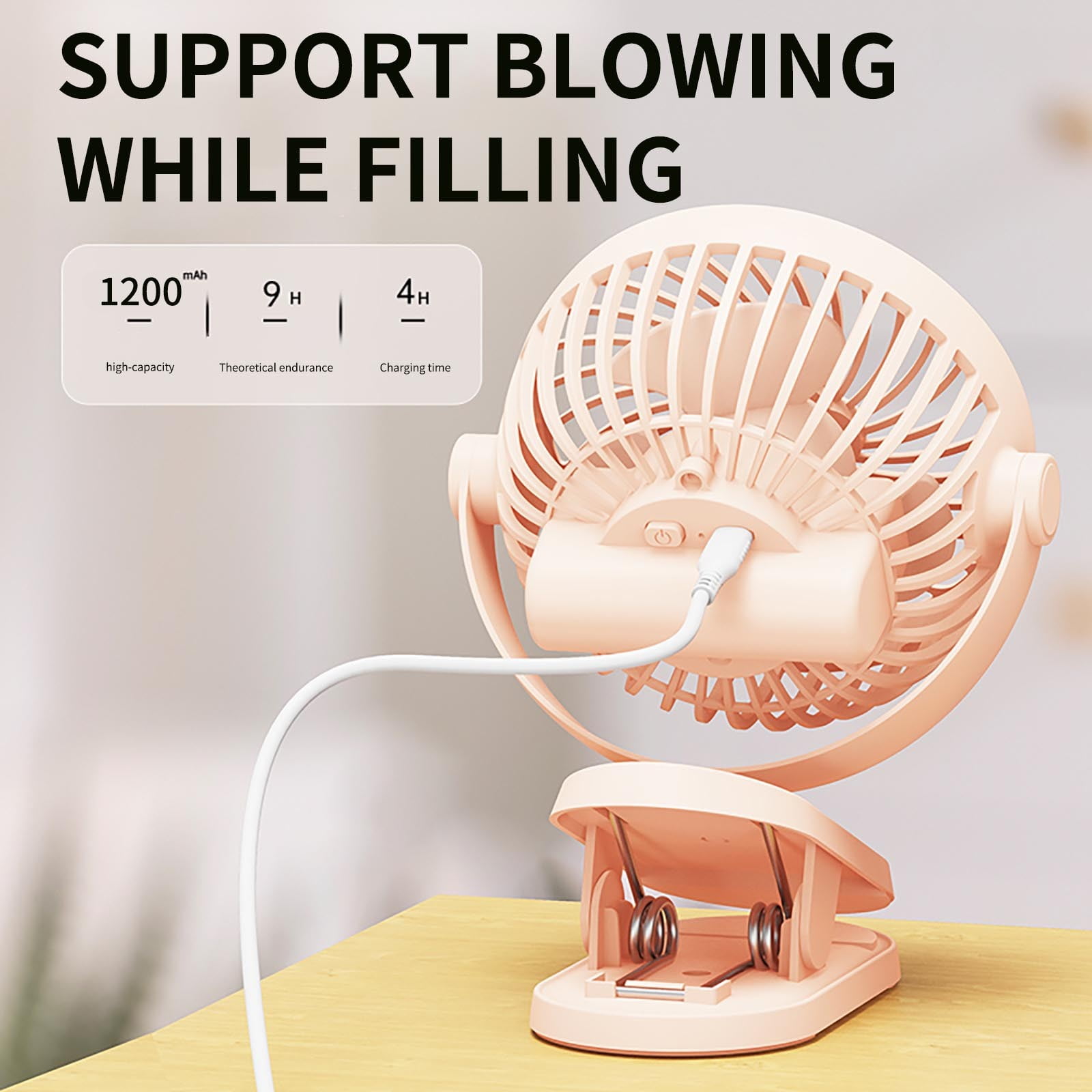 Portable Clip Fan Battery Operated, USB Rechargeable Mini Table Fan with Strong Airflow, 360°Rotation Ultra Quiet Personal Desk Fan for Home Office Bedroom Dorm Stroller Camping