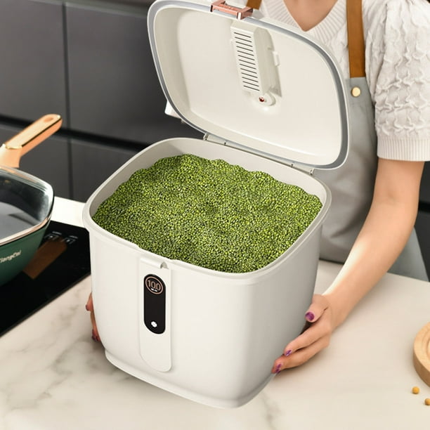 Contenedor grande para almacenar arroz con tapa | Cubo hermético dispensador de cereales para encimera de cocina | Contenedor de cereales y harina de grado alimenticio para alimento de mascotas