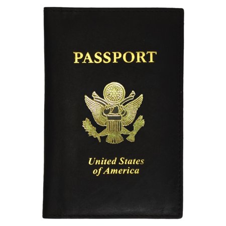 Black Leather Checkbook Cover Organizer - Travel Leather US Passport Organizer Hold Card Case Protector Cover Wallet Black