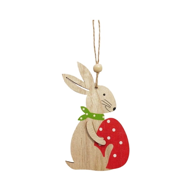 Colgante festivo de Pascua con forma de corazón y conejo de madera